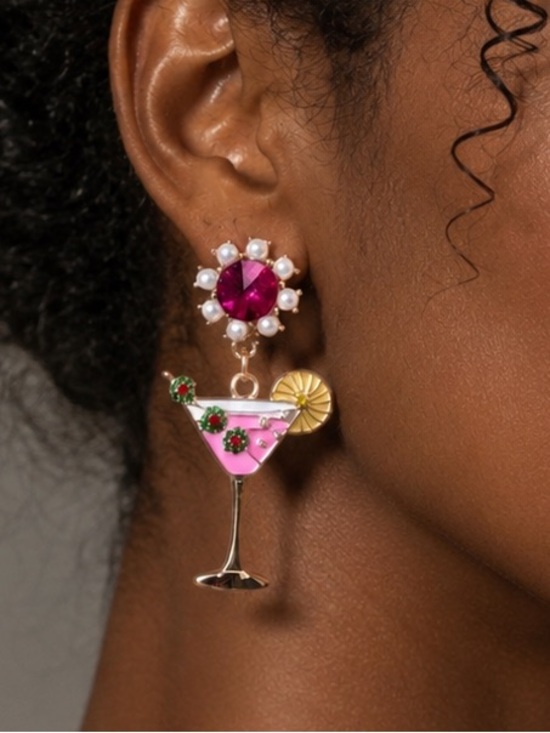 Anthropologie Jewelry - Cocktail Drop Earrings with Fuchsia Crystal Summer Earrings